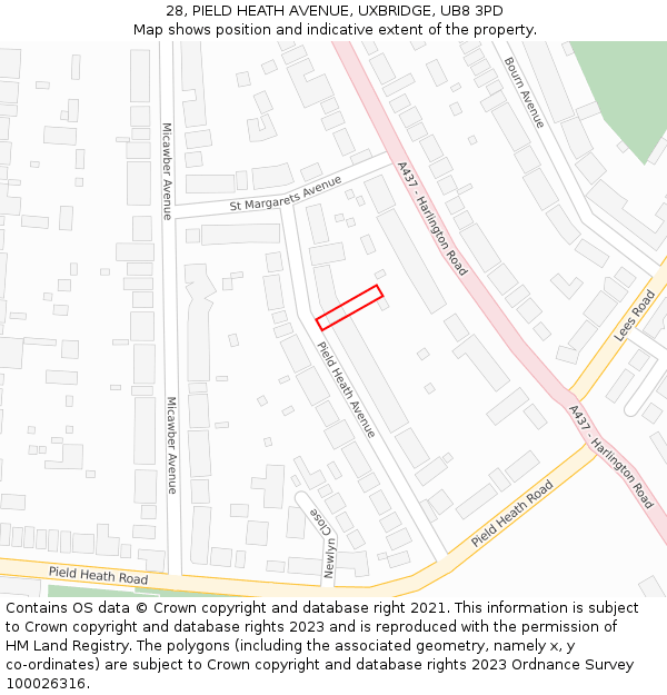 28, PIELD HEATH AVENUE, UXBRIDGE, UB8 3PD: Location map and indicative extent of plot