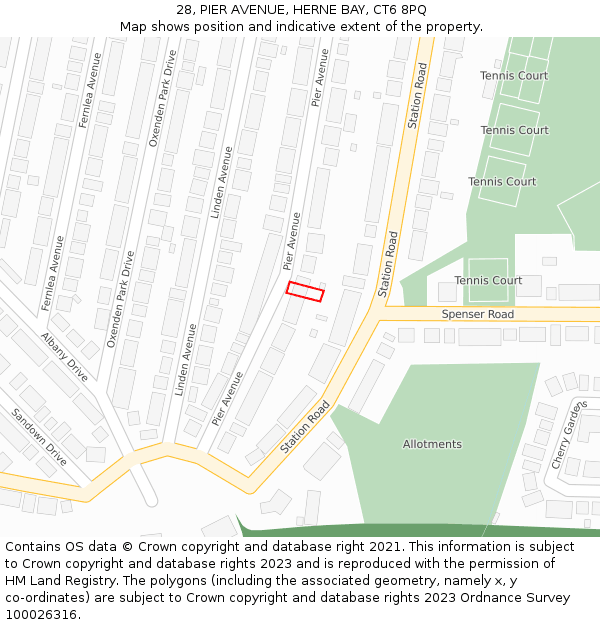 28, PIER AVENUE, HERNE BAY, CT6 8PQ: Location map and indicative extent of plot