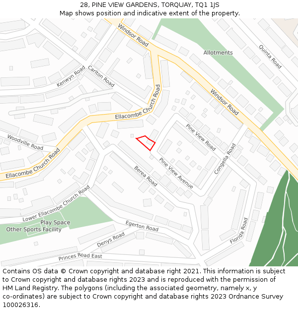 28, PINE VIEW GARDENS, TORQUAY, TQ1 1JS: Location map and indicative extent of plot