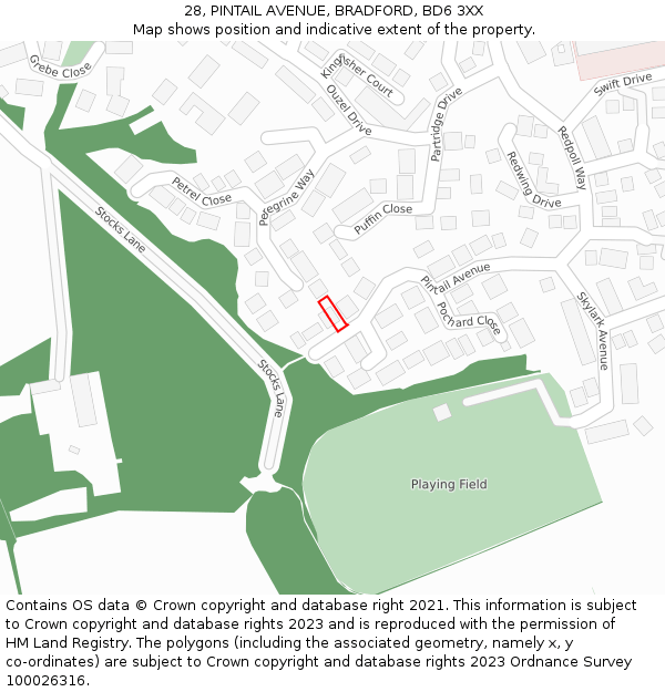 28, PINTAIL AVENUE, BRADFORD, BD6 3XX: Location map and indicative extent of plot