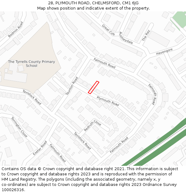 28, PLYMOUTH ROAD, CHELMSFORD, CM1 6JG: Location map and indicative extent of plot