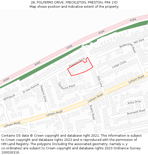 28, POLPERRO DRIVE, FRECKLETON, PRESTON, PR4 1YD: Location map and indicative extent of plot