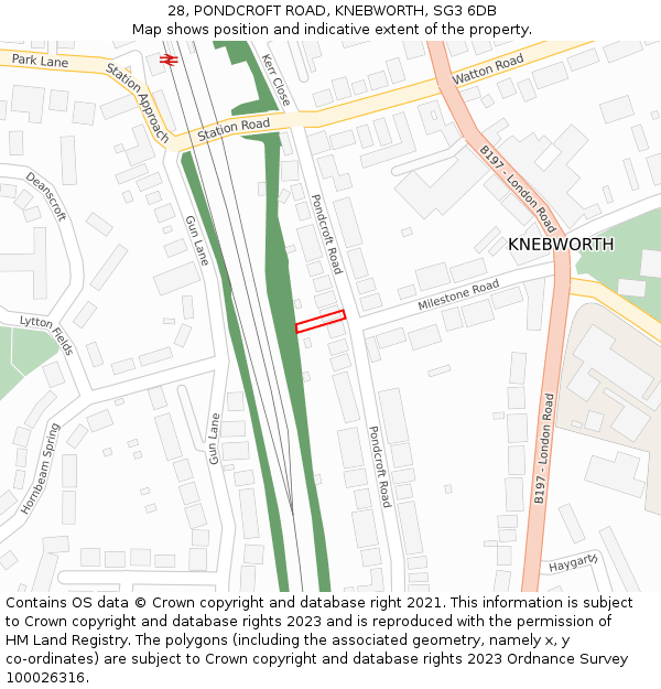 28, PONDCROFT ROAD, KNEBWORTH, SG3 6DB: Location map and indicative extent of plot