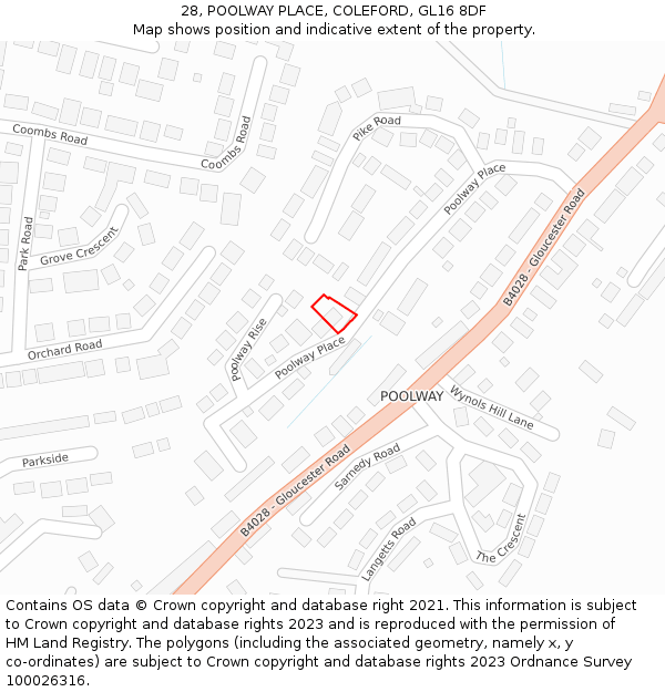 28, POOLWAY PLACE, COLEFORD, GL16 8DF: Location map and indicative extent of plot