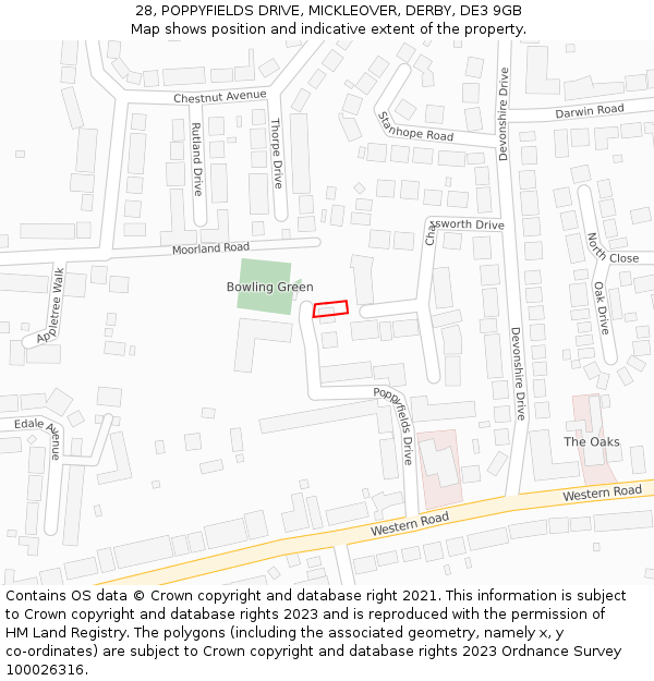 28, POPPYFIELDS DRIVE, MICKLEOVER, DERBY, DE3 9GB: Location map and indicative extent of plot