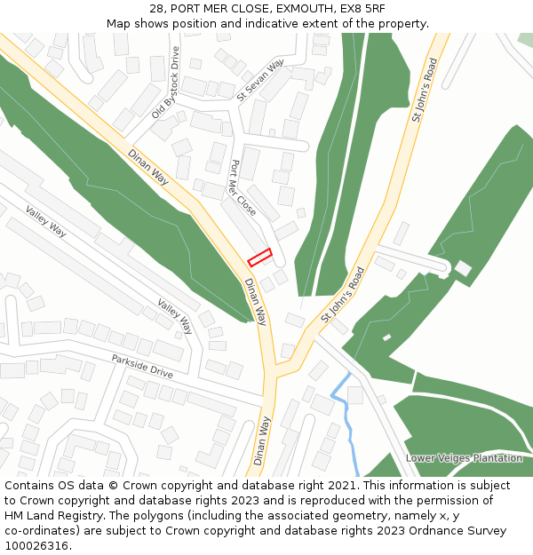 28, PORT MER CLOSE, EXMOUTH, EX8 5RF: Location map and indicative extent of plot
