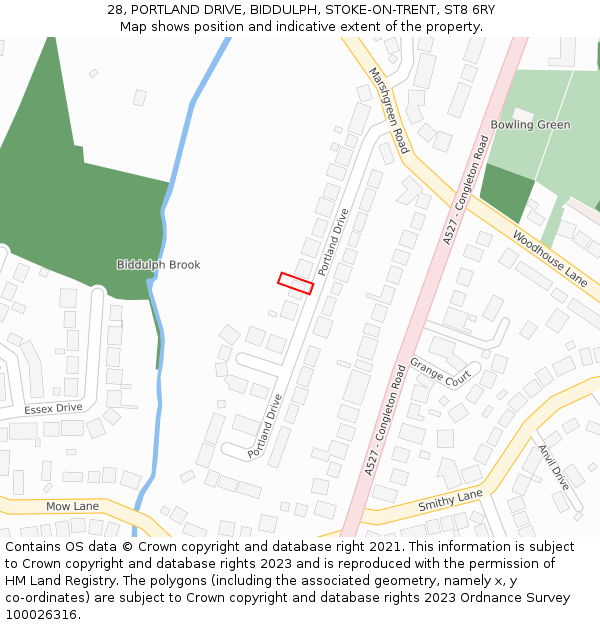 28, PORTLAND DRIVE, BIDDULPH, STOKE-ON-TRENT, ST8 6RY: Location map and indicative extent of plot