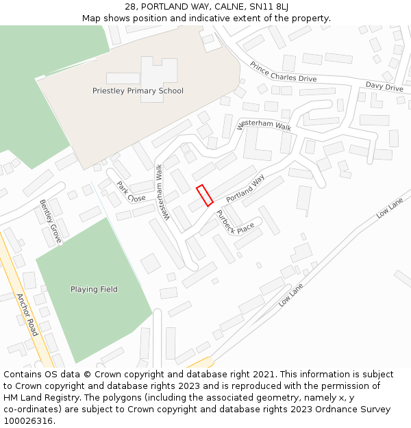 28, PORTLAND WAY, CALNE, SN11 8LJ: Location map and indicative extent of plot