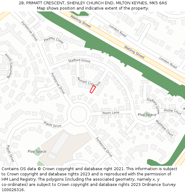 28, PRIMATT CRESCENT, SHENLEY CHURCH END, MILTON KEYNES, MK5 6AS: Location map and indicative extent of plot