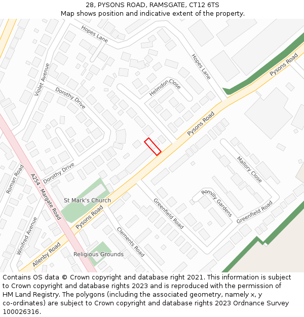 28, PYSONS ROAD, RAMSGATE, CT12 6TS: Location map and indicative extent of plot
