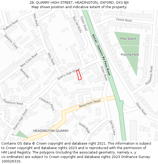 28, QUARRY HIGH STREET, HEADINGTON, OXFORD, OX3 8JX: Location map and indicative extent of plot