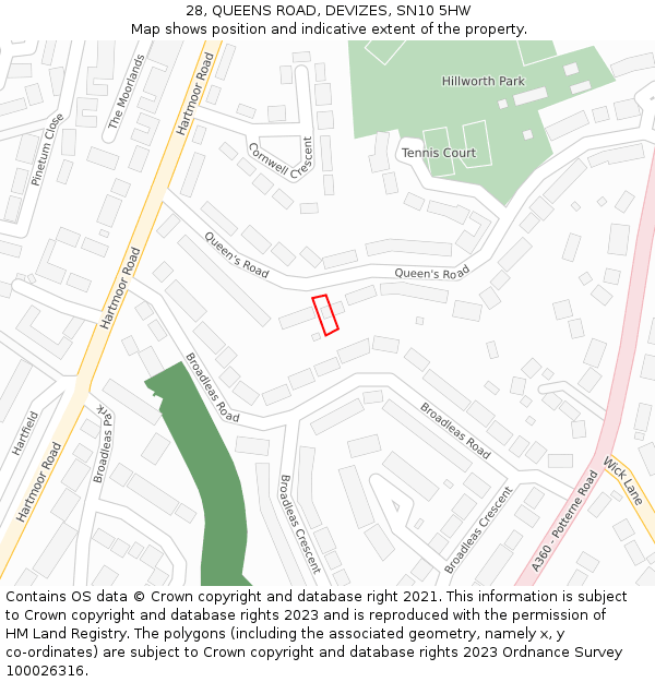 28, QUEENS ROAD, DEVIZES, SN10 5HW: Location map and indicative extent of plot