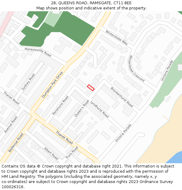 28, QUEENS ROAD, RAMSGATE, CT11 8EE: Location map and indicative extent of plot