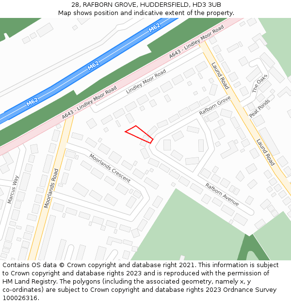 28, RAFBORN GROVE, HUDDERSFIELD, HD3 3UB: Location map and indicative extent of plot