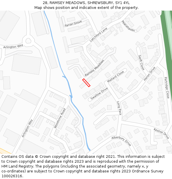 28, RAMSEY MEADOWS, SHREWSBURY, SY1 4YL: Location map and indicative extent of plot