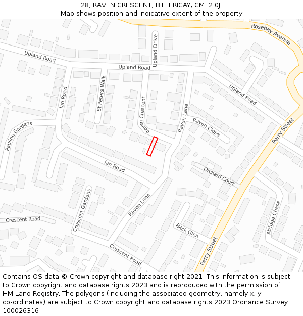 28, RAVEN CRESCENT, BILLERICAY, CM12 0JF: Location map and indicative extent of plot