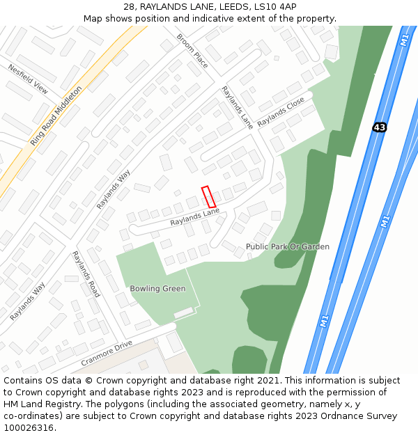 28, RAYLANDS LANE, LEEDS, LS10 4AP: Location map and indicative extent of plot