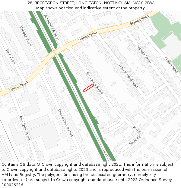 28, RECREATION STREET, LONG EATON, NOTTINGHAM, NG10 2DW: Location map and indicative extent of plot