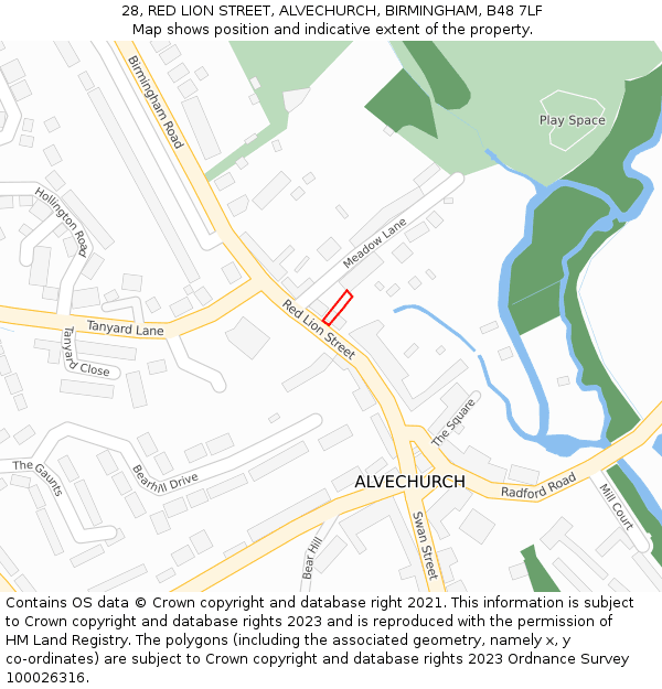 28, RED LION STREET, ALVECHURCH, BIRMINGHAM, B48 7LF: Location map and indicative extent of plot