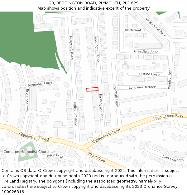 28, REDDINGTON ROAD, PLYMOUTH, PL3 6PS: Location map and indicative extent of plot