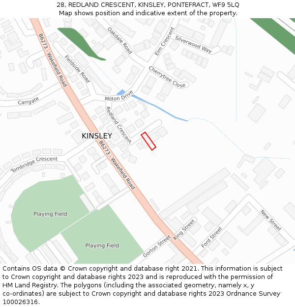 28, REDLAND CRESCENT, KINSLEY, PONTEFRACT, WF9 5LQ: Location map and indicative extent of plot