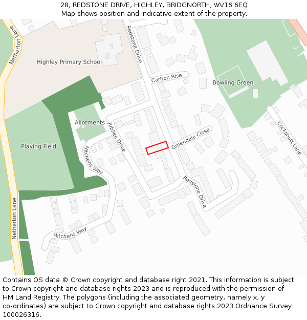 28, REDSTONE DRIVE, HIGHLEY, BRIDGNORTH, WV16 6EQ: Location map and indicative extent of plot