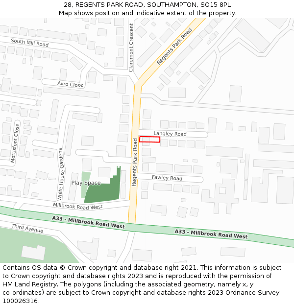 28, REGENTS PARK ROAD, SOUTHAMPTON, SO15 8PL: Location map and indicative extent of plot