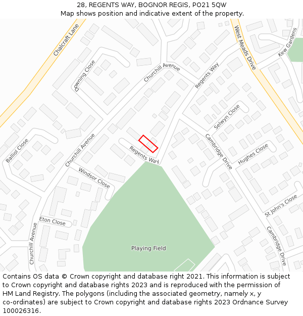 28, REGENTS WAY, BOGNOR REGIS, PO21 5QW: Location map and indicative extent of plot