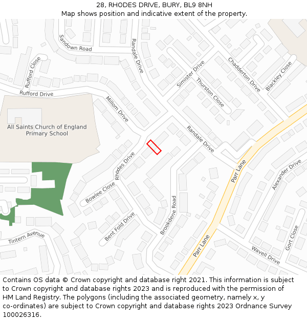 28, RHODES DRIVE, BURY, BL9 8NH: Location map and indicative extent of plot