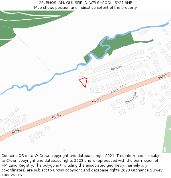 28, RHOSLAN, GUILSFIELD, WELSHPOOL, SY21 9NR: Location map and indicative extent of plot