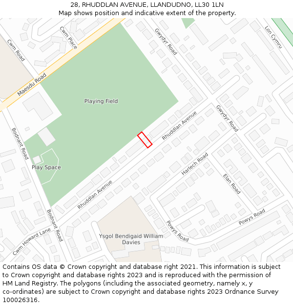 28, RHUDDLAN AVENUE, LLANDUDNO, LL30 1LN: Location map and indicative extent of plot