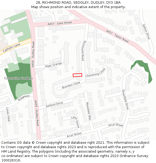 28, RICHMOND ROAD, SEDGLEY, DUDLEY, DY3 1BA: Location map and indicative extent of plot