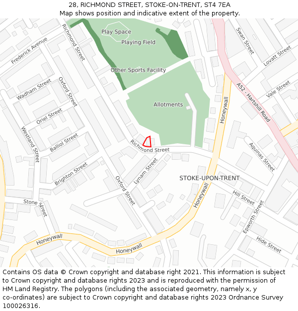 28, RICHMOND STREET, STOKE-ON-TRENT, ST4 7EA: Location map and indicative extent of plot