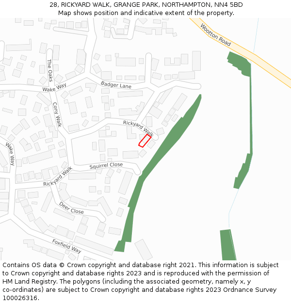 28, RICKYARD WALK, GRANGE PARK, NORTHAMPTON, NN4 5BD: Location map and indicative extent of plot