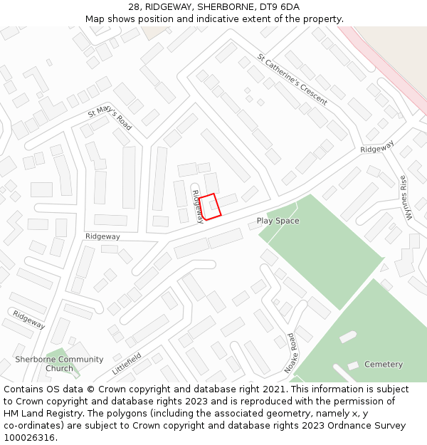 28, RIDGEWAY, SHERBORNE, DT9 6DA: Location map and indicative extent of plot