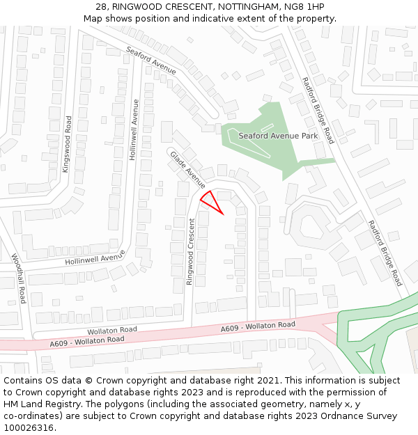 28, RINGWOOD CRESCENT, NOTTINGHAM, NG8 1HP: Location map and indicative extent of plot