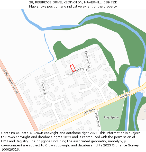 28, RISBRIDGE DRIVE, KEDINGTON, HAVERHILL, CB9 7ZD: Location map and indicative extent of plot