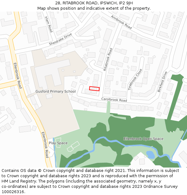 28, RITABROOK ROAD, IPSWICH, IP2 9JH: Location map and indicative extent of plot