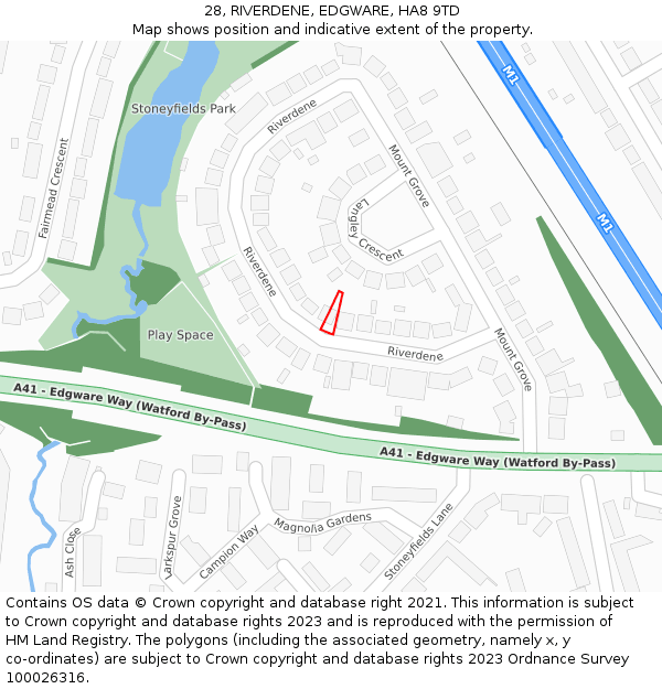 28, RIVERDENE, EDGWARE, HA8 9TD: Location map and indicative extent of plot