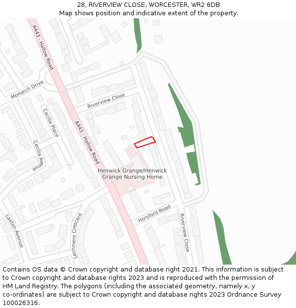 28, RIVERVIEW CLOSE, WORCESTER, WR2 6DB: Location map and indicative extent of plot