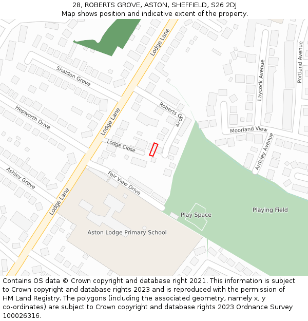 28, ROBERTS GROVE, ASTON, SHEFFIELD, S26 2DJ: Location map and indicative extent of plot