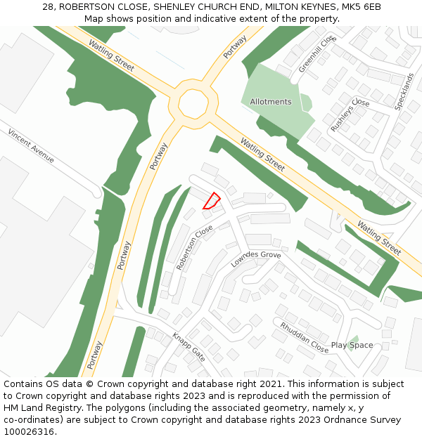 28, ROBERTSON CLOSE, SHENLEY CHURCH END, MILTON KEYNES, MK5 6EB: Location map and indicative extent of plot