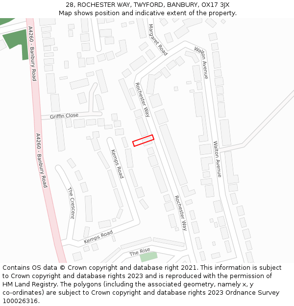 28, ROCHESTER WAY, TWYFORD, BANBURY, OX17 3JX: Location map and indicative extent of plot