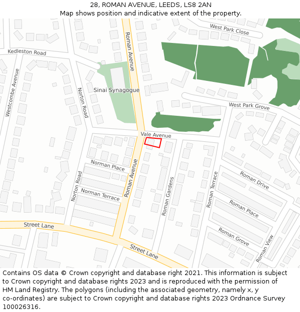 28, ROMAN AVENUE, LEEDS, LS8 2AN: Location map and indicative extent of plot