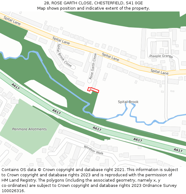 28, ROSE GARTH CLOSE, CHESTERFIELD, S41 0GE: Location map and indicative extent of plot