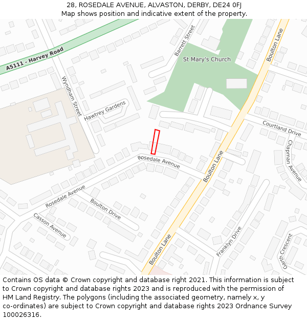 28, ROSEDALE AVENUE, ALVASTON, DERBY, DE24 0FJ: Location map and indicative extent of plot