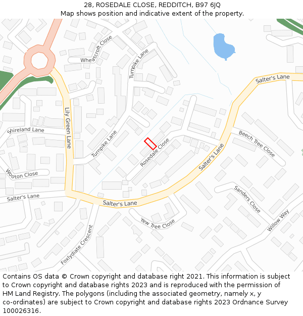 28, ROSEDALE CLOSE, REDDITCH, B97 6JQ: Location map and indicative extent of plot