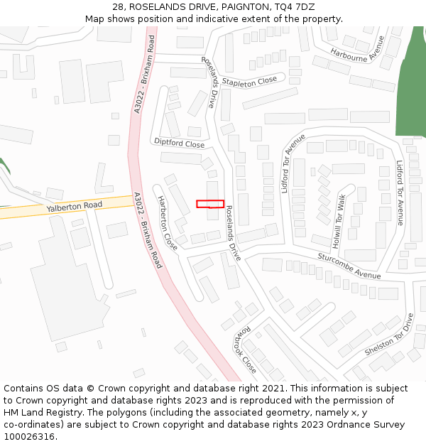 28, ROSELANDS DRIVE, PAIGNTON, TQ4 7DZ: Location map and indicative extent of plot