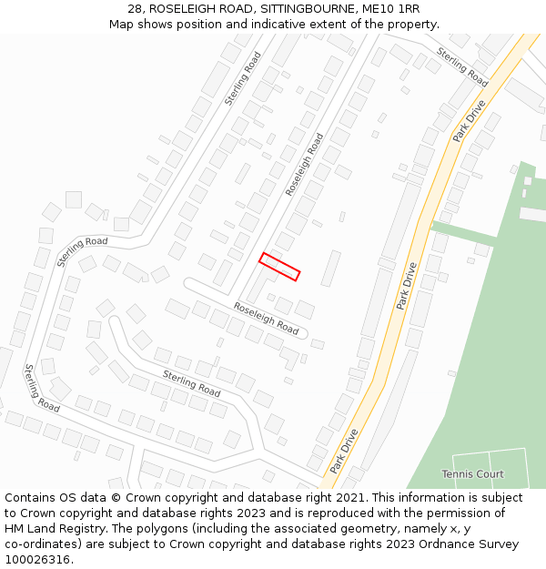 28, ROSELEIGH ROAD, SITTINGBOURNE, ME10 1RR: Location map and indicative extent of plot