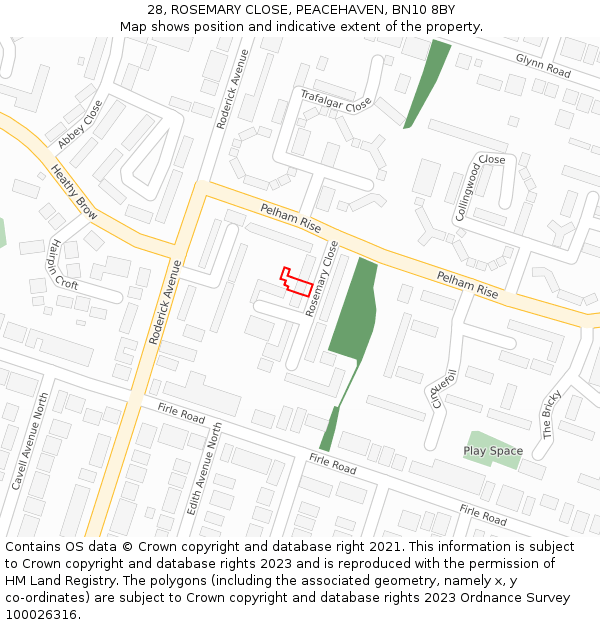 28, ROSEMARY CLOSE, PEACEHAVEN, BN10 8BY: Location map and indicative extent of plot